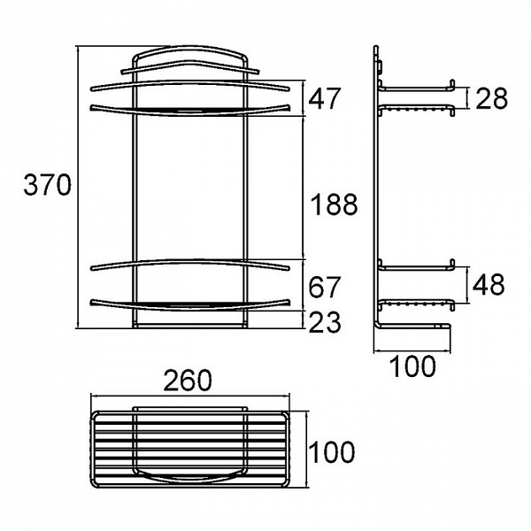 Полка двухъярусная прямая, проволока стальная, 12, Milardo, 212W020M44