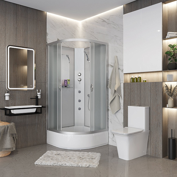 Душ.каб. NG-3301-14BKG (900х900х2000) средний поддон(26см) стекло МАТОВОЕ 4 места