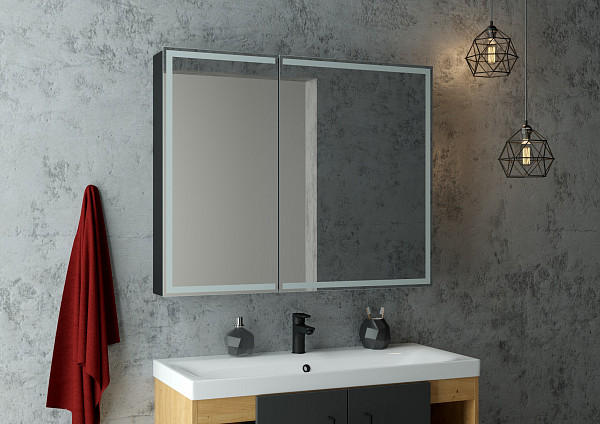 Зеркало-шкаф Континент "Mirror Box black Led" 1000х800