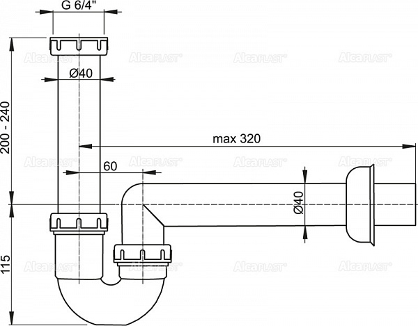 Сифон для мойки AlcaPlast A80-DN40