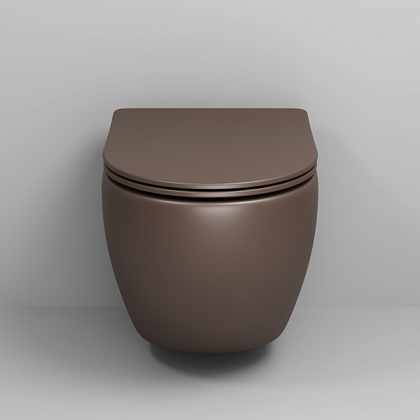 Унитаз GR-4455BRMS Color (485*365*360) КОРИЧНЕВЫЙ МАТОВЫЙ подвесной БЕЗОБОДКОВЫЙ с тонкой крышкой
