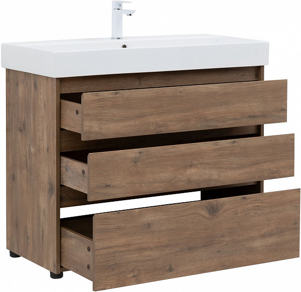 Тумба под раковину Aquanet Nova Lite 100 дуб рустикальный (3 ящика) 00302480