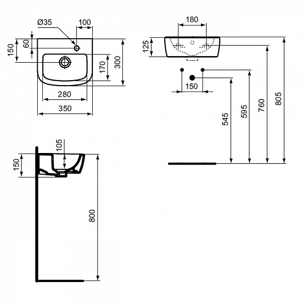 Раковина Ideal Standard Tempo 35 см T056901 R