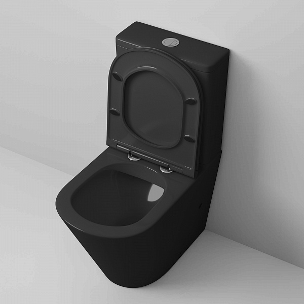 Унитаз GR-4450BMS (605*380*825) ЧЕРНЫЙ МАТОВЫЙ напольный БЕЗОБОДКОВЫЙ с тонкой крышкой, 2 места