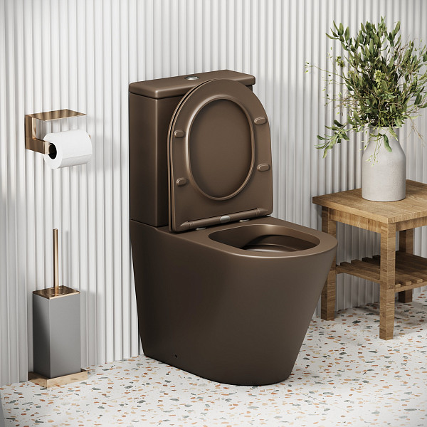 Унитаз GR-4480BRMS Color (620*365*810) КОРИЧНЕВЫЙ МАТОВЫЙ напольный БЕЗОБОДКОВЫЙ, 2 места