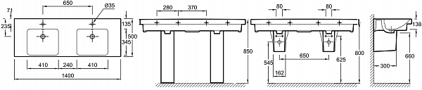 Двойная подвесная раковина-столешница Jacob Delafon Odeon Up 140х50 см E4779-00
