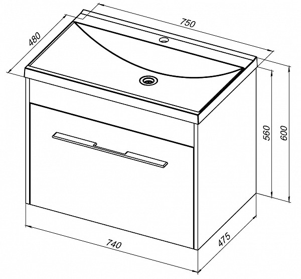 Тумба под раковину Aquanet Августа 75 белый (ручки хром) 00274144