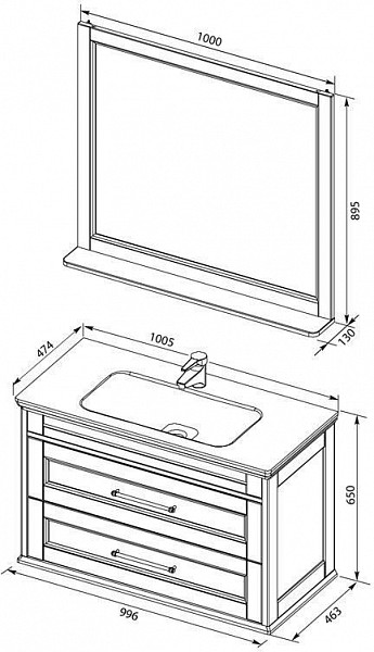 Мебель для ванной Aquanet Бостон М 100 белый (лит. мрамор) 00258284