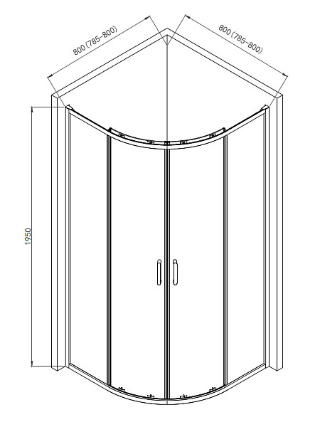Душевой уголок AQUAme 800*800*1950мм., стекло 6мм, цвет профиля хром.