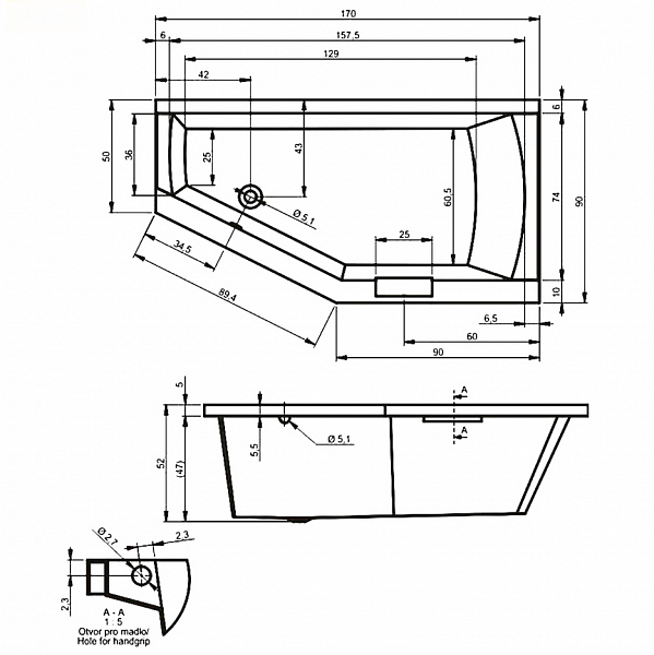 Акриловая ванна Riho Geta 170x90 левая B032001005