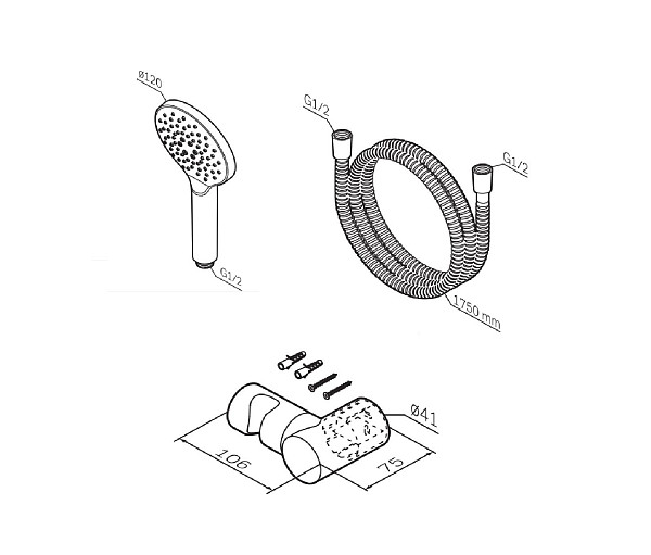 F0118000 Like душевой набор, шланг 1750 мм,держатель ручного душа, ручной душ 110 мм, 3 функции