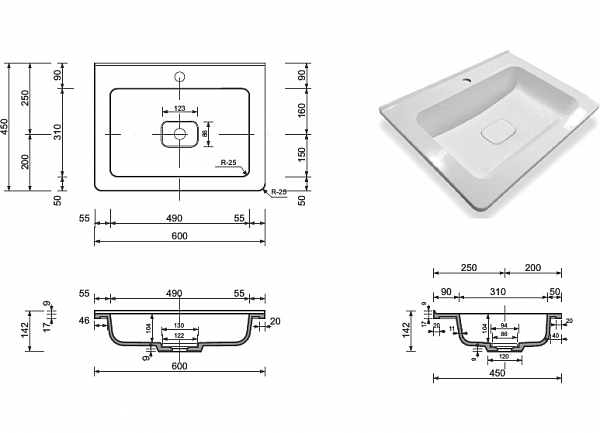 Раковина для мебели Style Line Каре Люкс 60х45