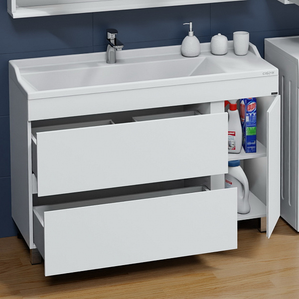 Тумба под раковину Санта Марс 120 см, 700254, 2 ящика, 1 дверь, напольная, белый ум.SIRIUS 120 литой мрамор)
