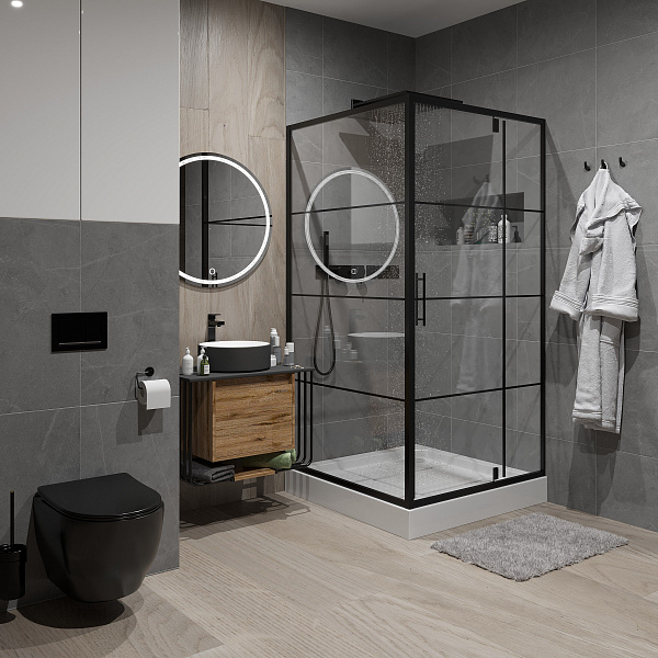 Душ. ограждение Niagara NG-0200-08 BLACK (1000х1000х1900) квадрат, дверь распашная, 1 место