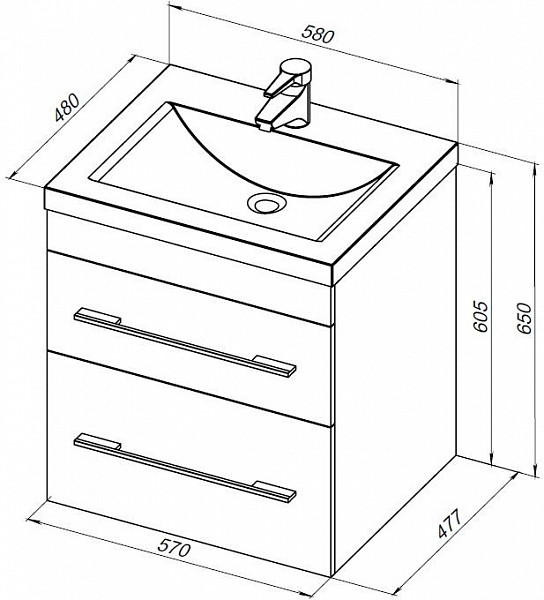 Тумба под раковину Aquanet Верона 60 капучино (2 ящика) 00304536
