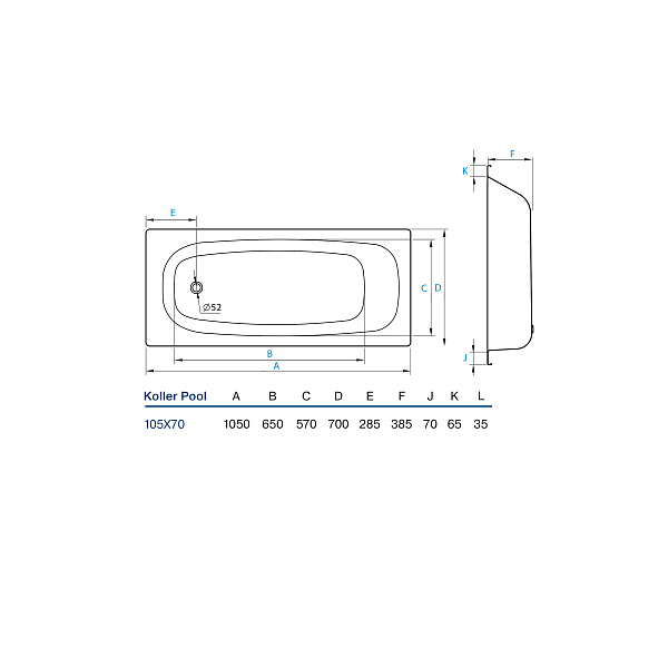 Ванна стальная "Koller Pool" 1050x700