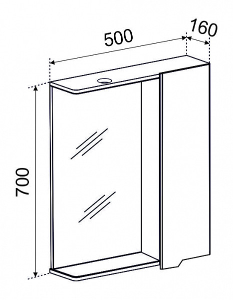 Зеркало со шкафчиком  АГАТА 50 с подсветкой Правое