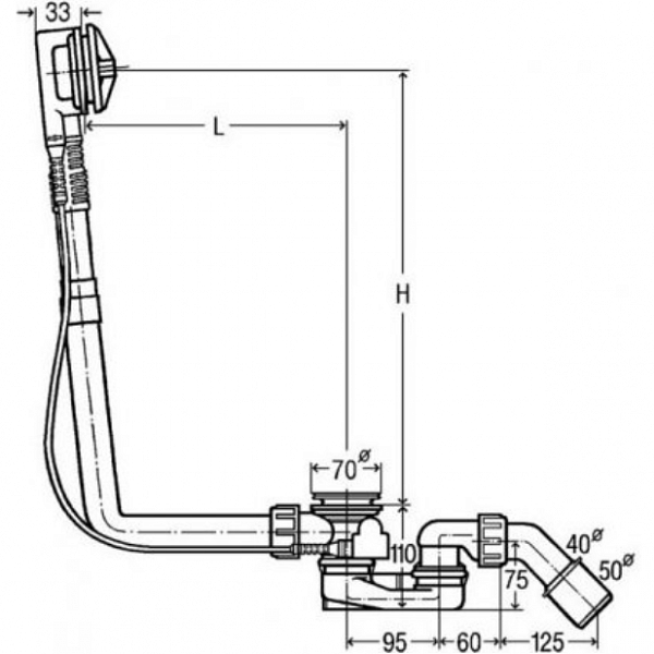 Слив-перелив для ванны Riho Viega Multiplex механический 70 см 208873