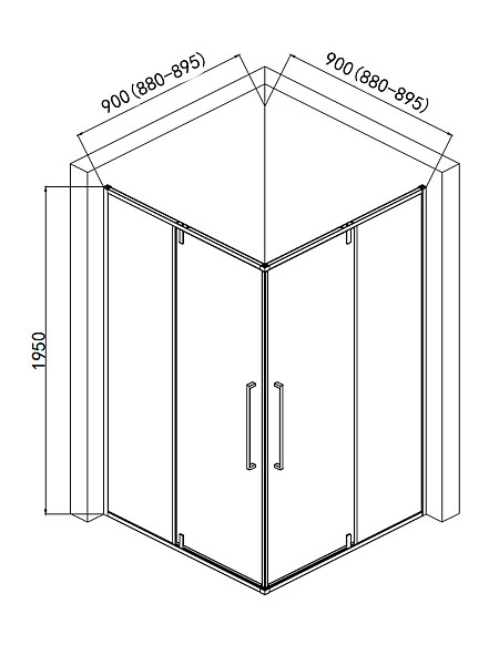 Душевой уголок AQUAme 900*900*1950мм., стекло 6мм, цвет профиля хром.