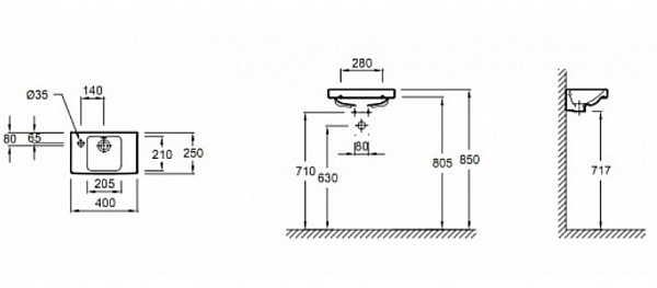 Раковина Jacob Delafon Odeon Up 40х25 см E4759G-00 левая