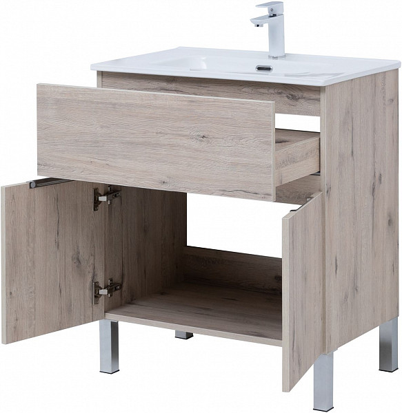 Тумба под раковину Aquanet Алвита New 70 1 ящик, 2 дверцы, дуб веллингтон белый 00303902